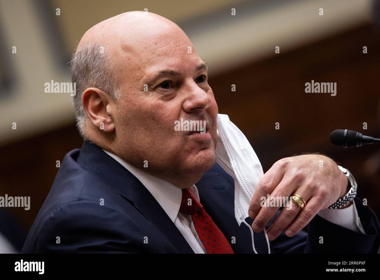 210225 -- WASHINGTON, D.C., Feb. 25, 2021 -- U.S. Postmaster General Louis DeJoy attends the House Oversight and Reform Committee hearing on legislative proposals to put the U.S. Postal Service on a sustainable financial footing on Capitol Hill in Washington, D.C., the United States, Feb. 24, 2021. In his first congressional hearing since the November election, DeJoy told a House panel Wednesday his agency s operation was profoundly threatened amid the pandemic and apologized for mail delivery delays during the peak holiday season. /Pool via Xinhua U.S.-WASHINGTON, D.C.-POSTMASTER GENERAL-HOUS Stock Photo