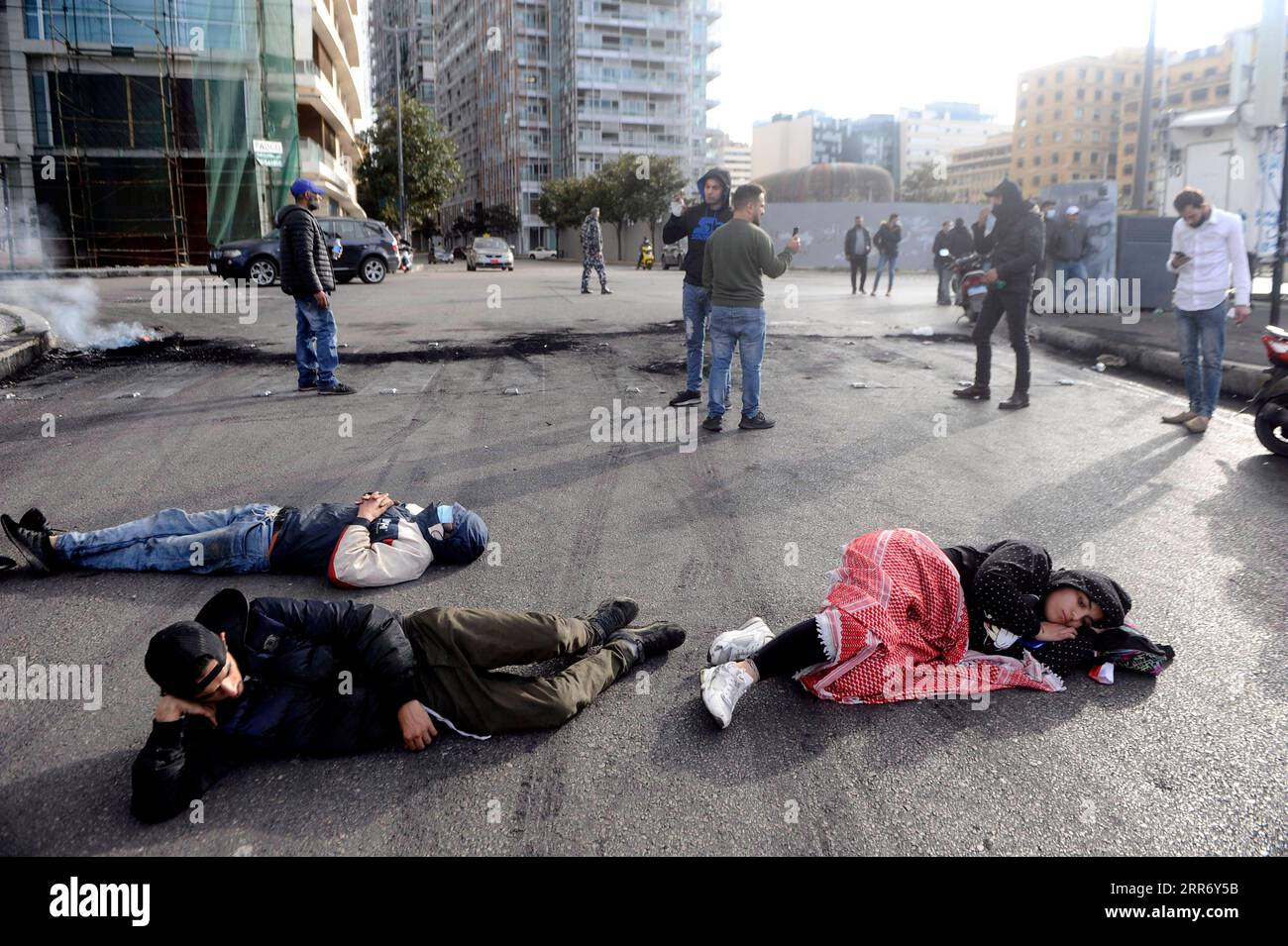 210304 BEIRUT March 4 2021 People Block A Road In Beirut 210304-beirut-march-4-2021-people-block-a-road-in-beirut