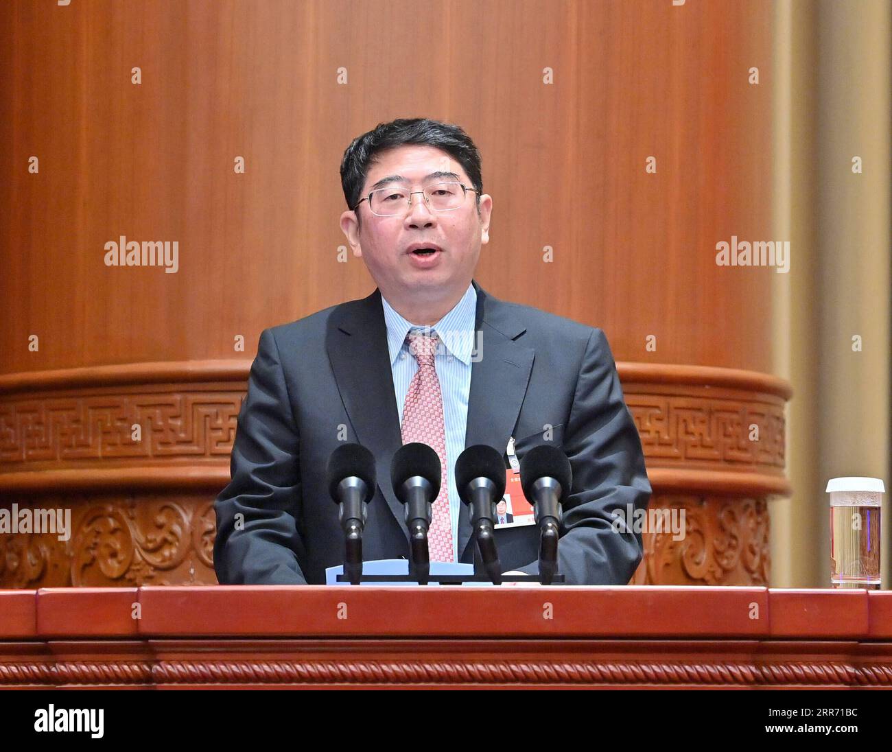 210308 -- BEIJING, March 8, 2021 -- Wang Lu, a member of the Chinese People s Political Consultative Conference CPPCC National Committee, delivers a speech on behalf of the Central Committee of the Chinese Peasants and Workers Democratic Party at the main venue of a video conference of the fourth session of the 13th CPPCC National Committee in Beijing, capital of China, March 8, 2021.  TWO SESSIONSCHINA-BEIJING-CPPCC-VIDEO CONFERENCE-MEMBERS-SPEECH CN YuexYuewei PUBLICATIONxNOTxINxCHN Stock Photo