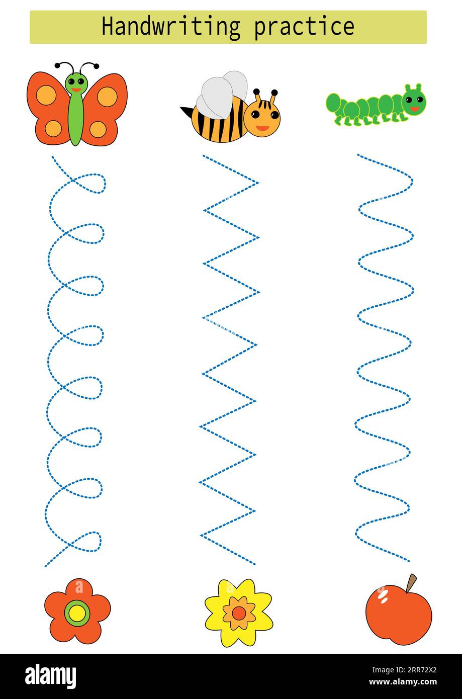 Tracing lines for kids insects butterfly bee caterpillar handwriting