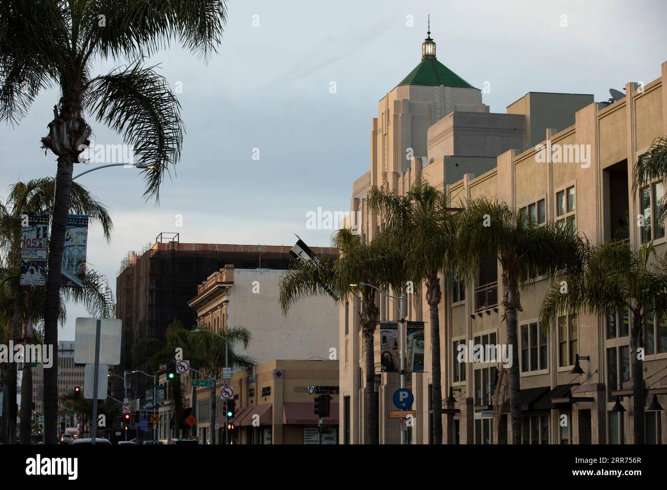 Santa Ana, California, USA - August 12, 2023: Afternoon sunlight shines on the historic core of downtown Santa Ana. Stock Photo