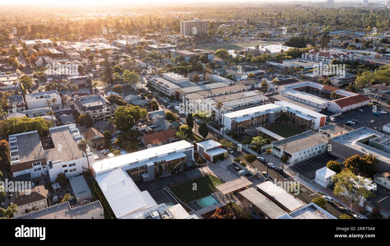Daytime aerial view of dense housing in downtown Santa Ana, California ...