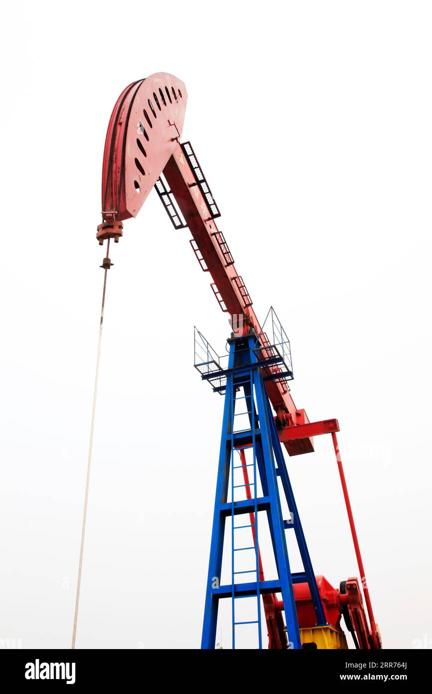 Crank balanced beam pumping unit parts, closeup of photo Stock Photo