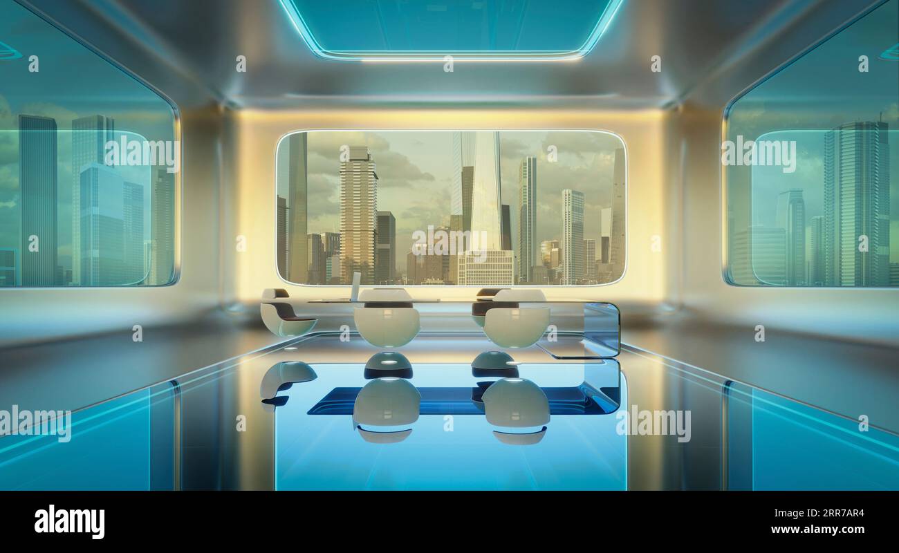 Modern sci-fi futuristic interior office design with beautiful ...