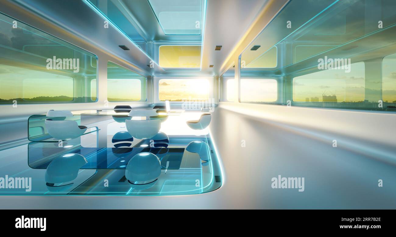 Modern sci-fi futuristic interior office design with beautiful ...