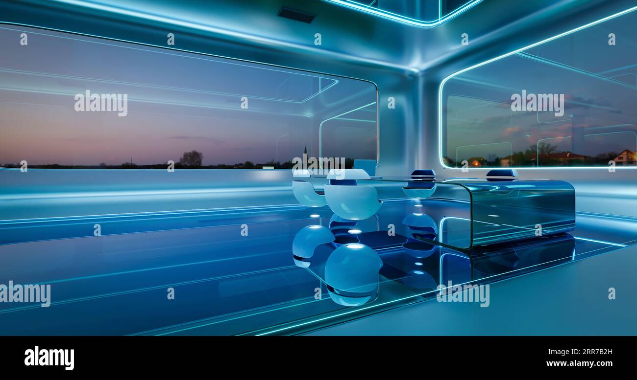 Modern sci-fi futuristic interior office design with beautiful ...