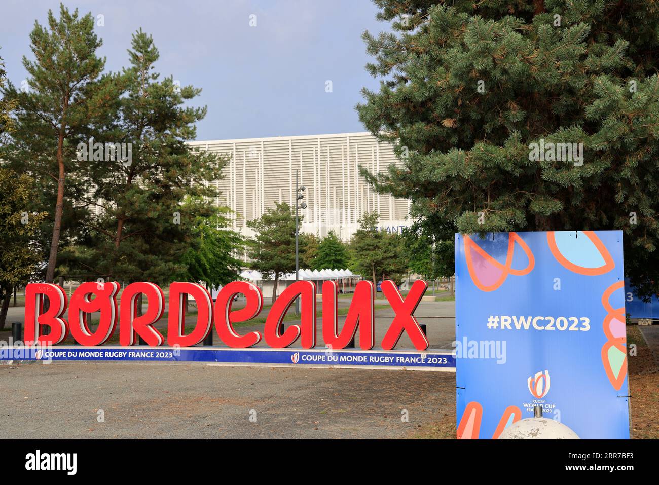 Bordeaux, France. September 6, 2023. The Matmut Atlantique multifunctional stadium in Bordeaux is ready to host 5 matches of the 2023 Rugby World Cup (Ireland-Romania, Wales-Fiji, Samoa-Chile, South Africa-Romania, Fiji-Georgia). Photo by Hugo Martin Alamy Live News. Stock Photo