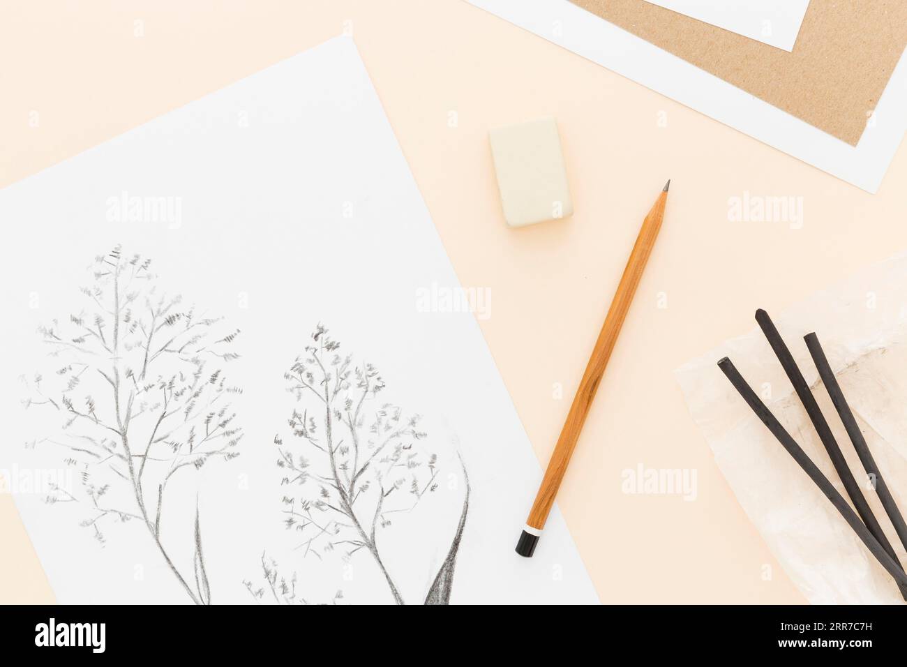 Top view pencil drawing table Stock Photo - Alamy