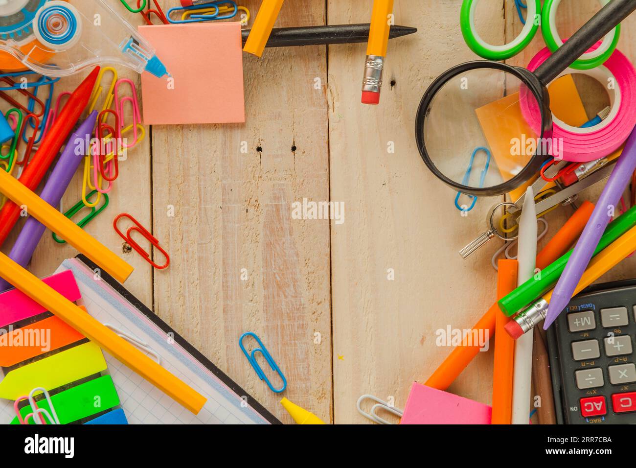 school materials desktop Stock Photo Alamy
