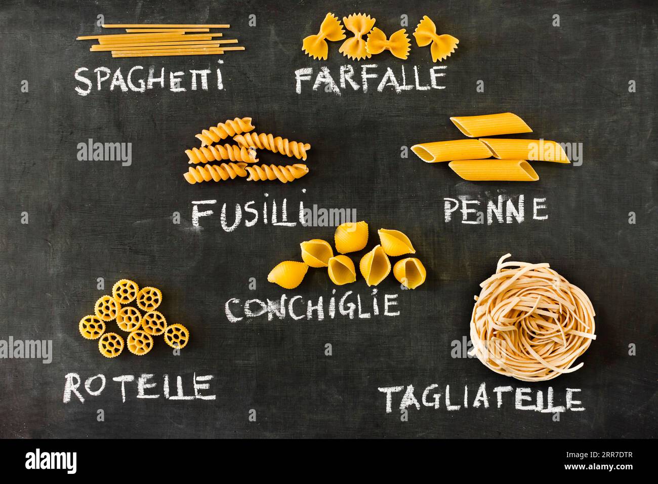 Italian pasta set blackboard Stock Photo