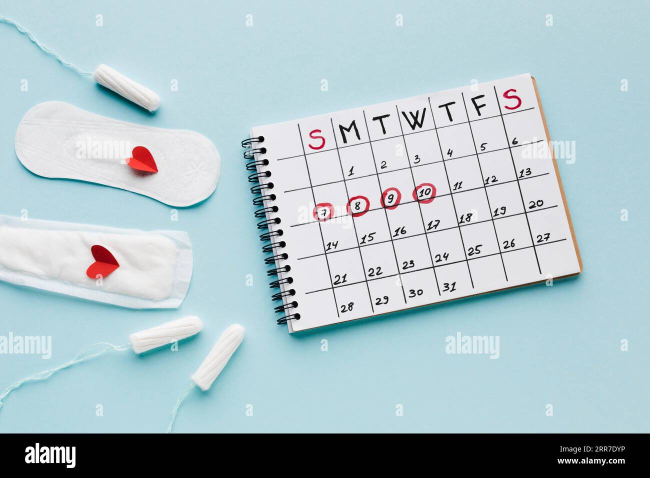 Menstrual calendar tampons Stock Photo