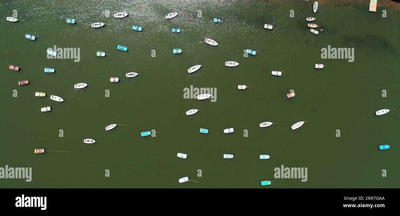 210328 -- BHOPAL, March 28, 2021 -- Aerial photo taken on March 28, 2021 shows empty boats during lockdown in Bhopal, India. India s COVID-19 tally reached 11,971,624 on Sunday as 62,714 new cases were reported from across the country, according to the latest figures released by the federal health ministry. Str/Xinhua INDIA-BHOPAL-COVID-19-LOCKDOWN JavedxDar PUBLICATIONxNOTxINxCHN Stock Photo