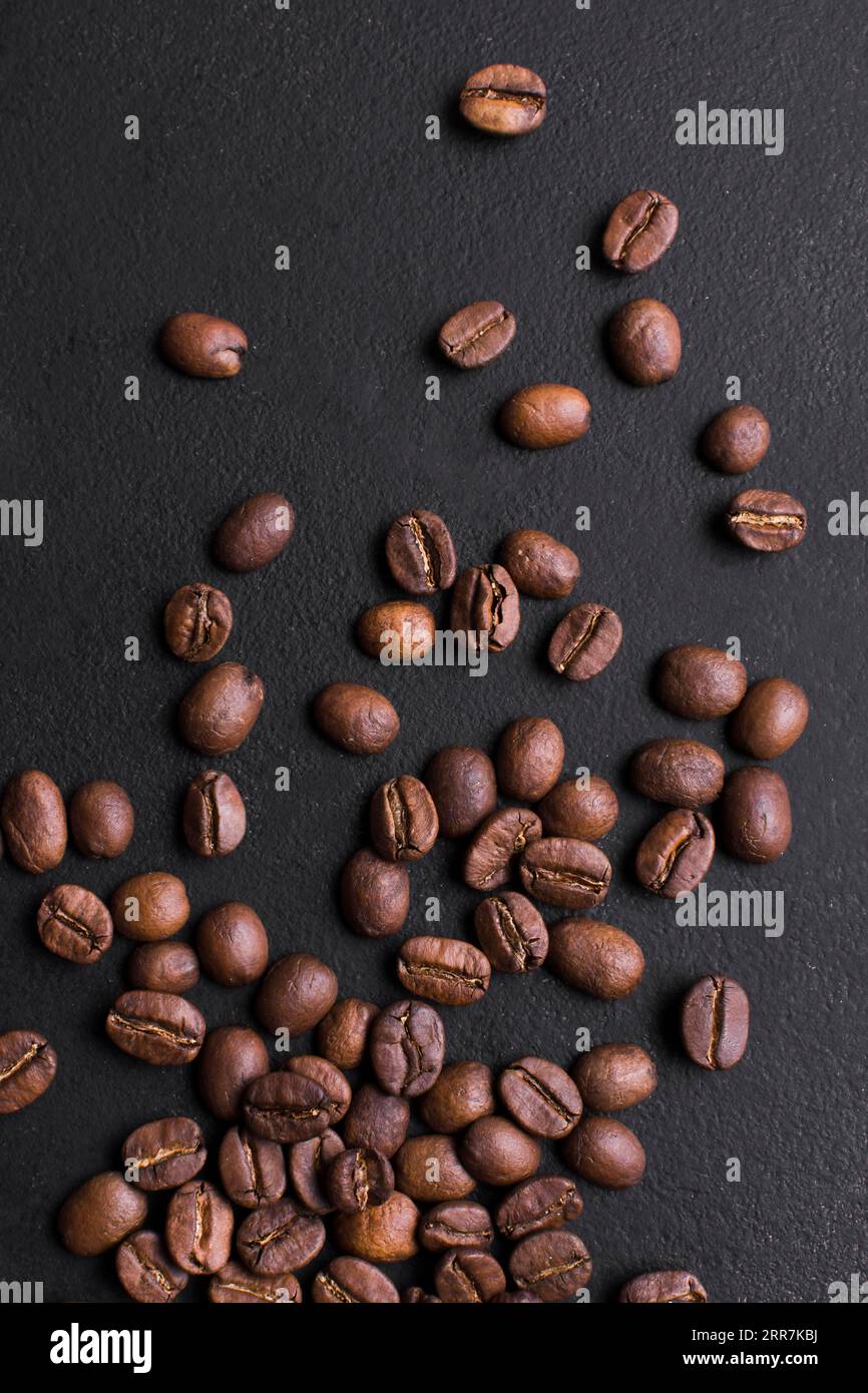 Roasted beans tasteful coffee arrangement Stock Photo