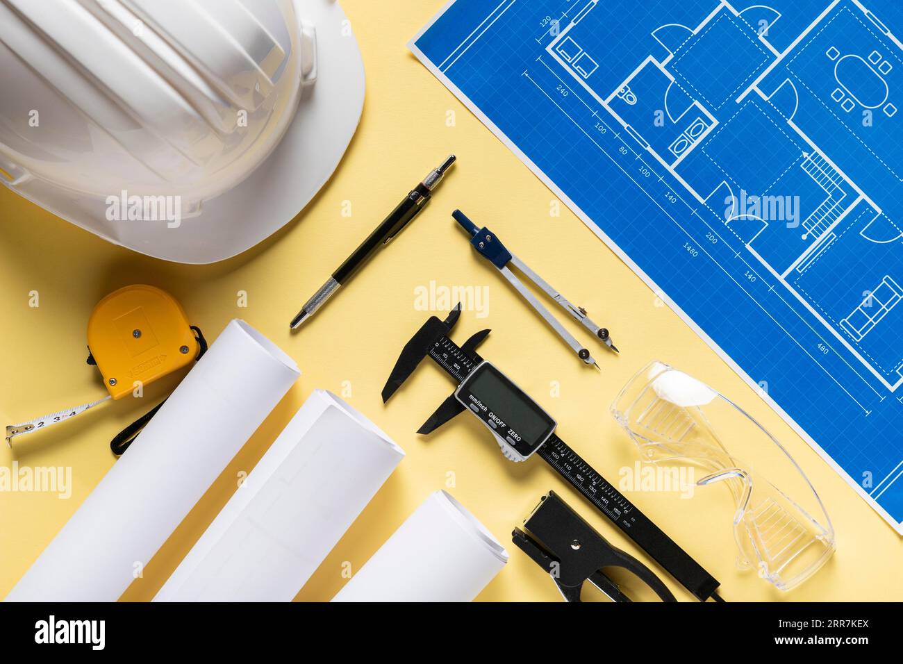Top view composition different architectural project elements Stock ...