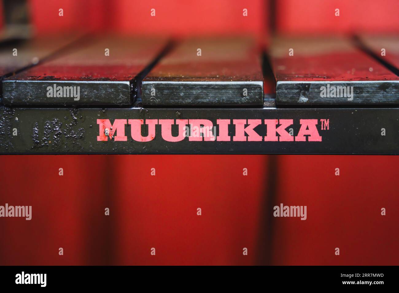 Muurikka, logo of the Finnish outdoor frying pan manufacturer, close up in Imatra, Finland. August 5, 2023. Stock Photo