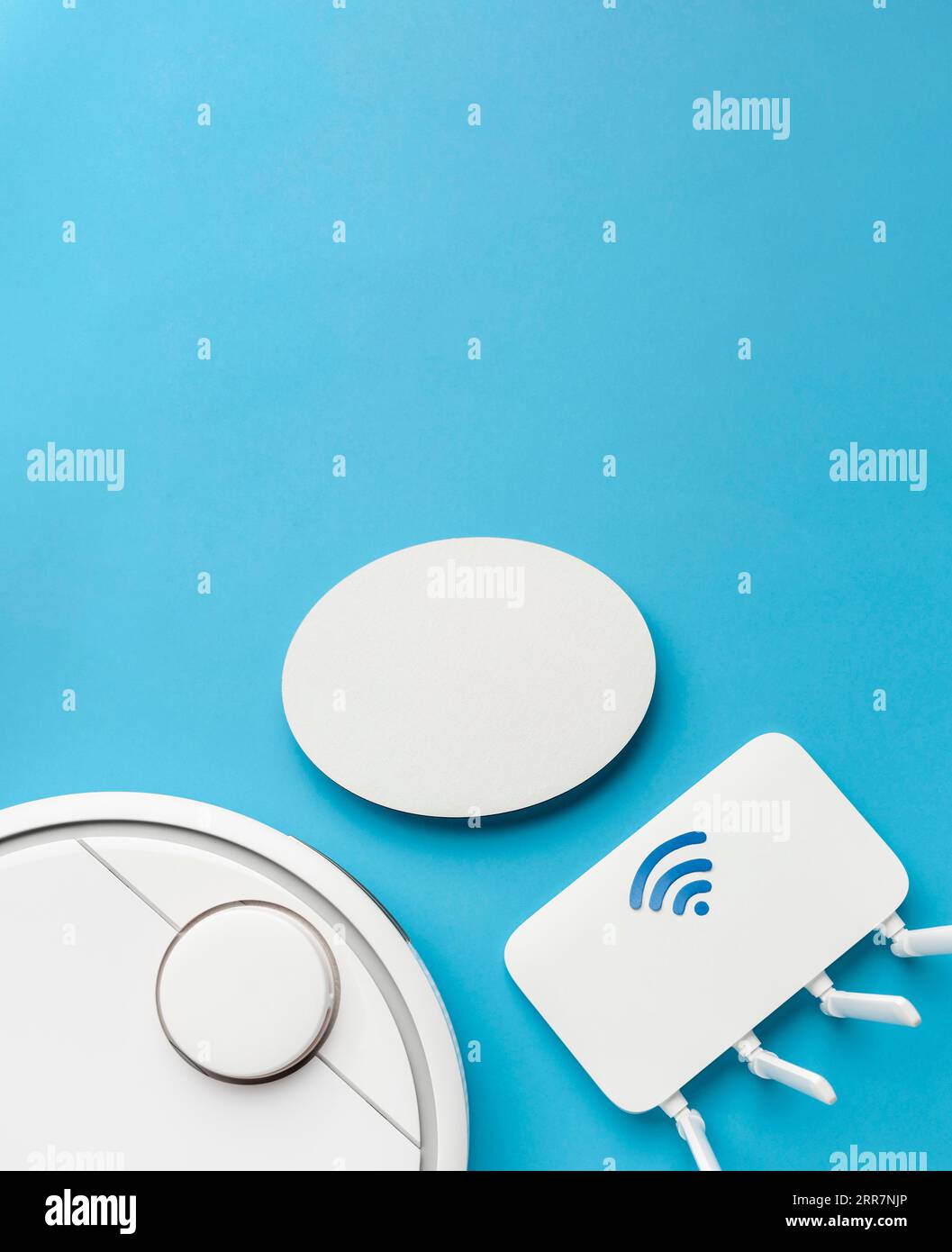 Top view wi fi router with vacuum cleaner copy space Stock Photo - Alamy