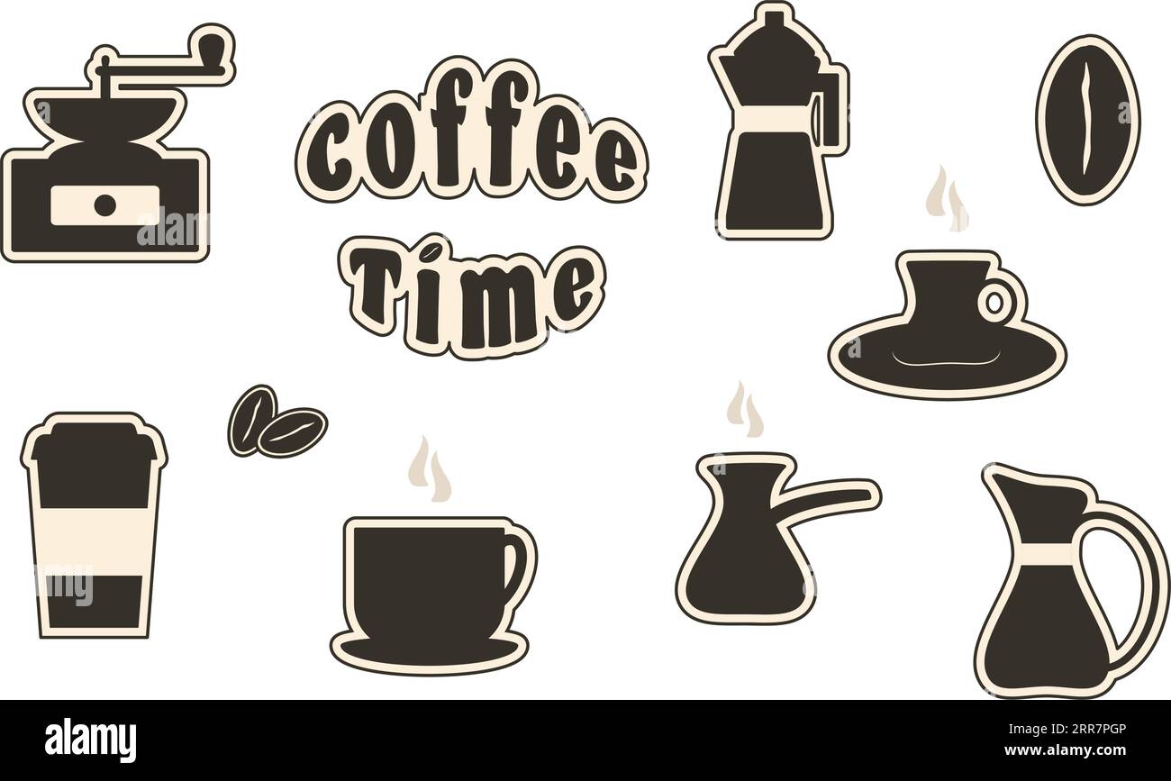 Coffee icons collection Black and white Decoration for showcase