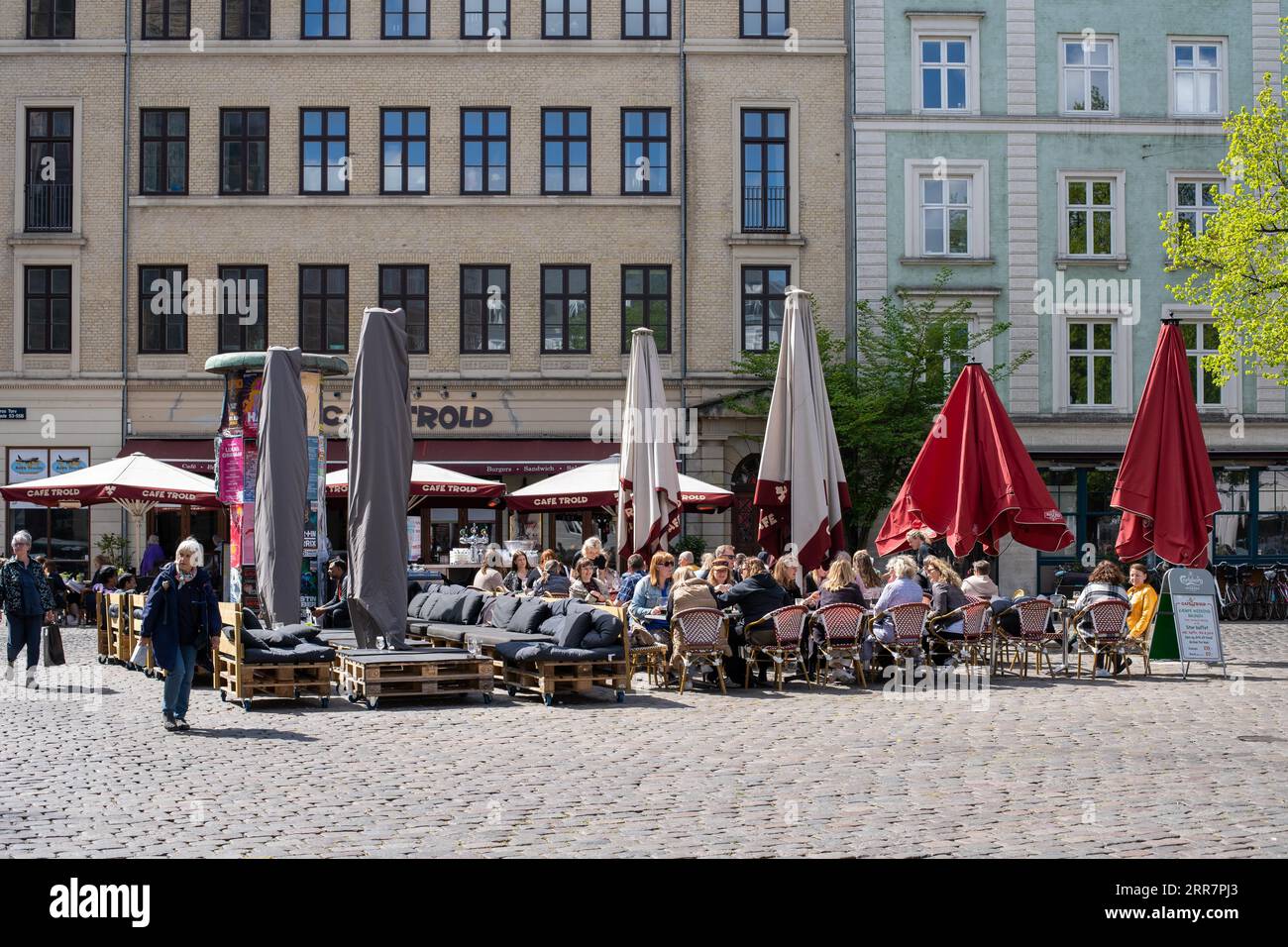 Copenhagen, Denmark, May 07, 2022: People on Vesterbros Torv in Vesterbro district enjoying a sunny day Stock Photo