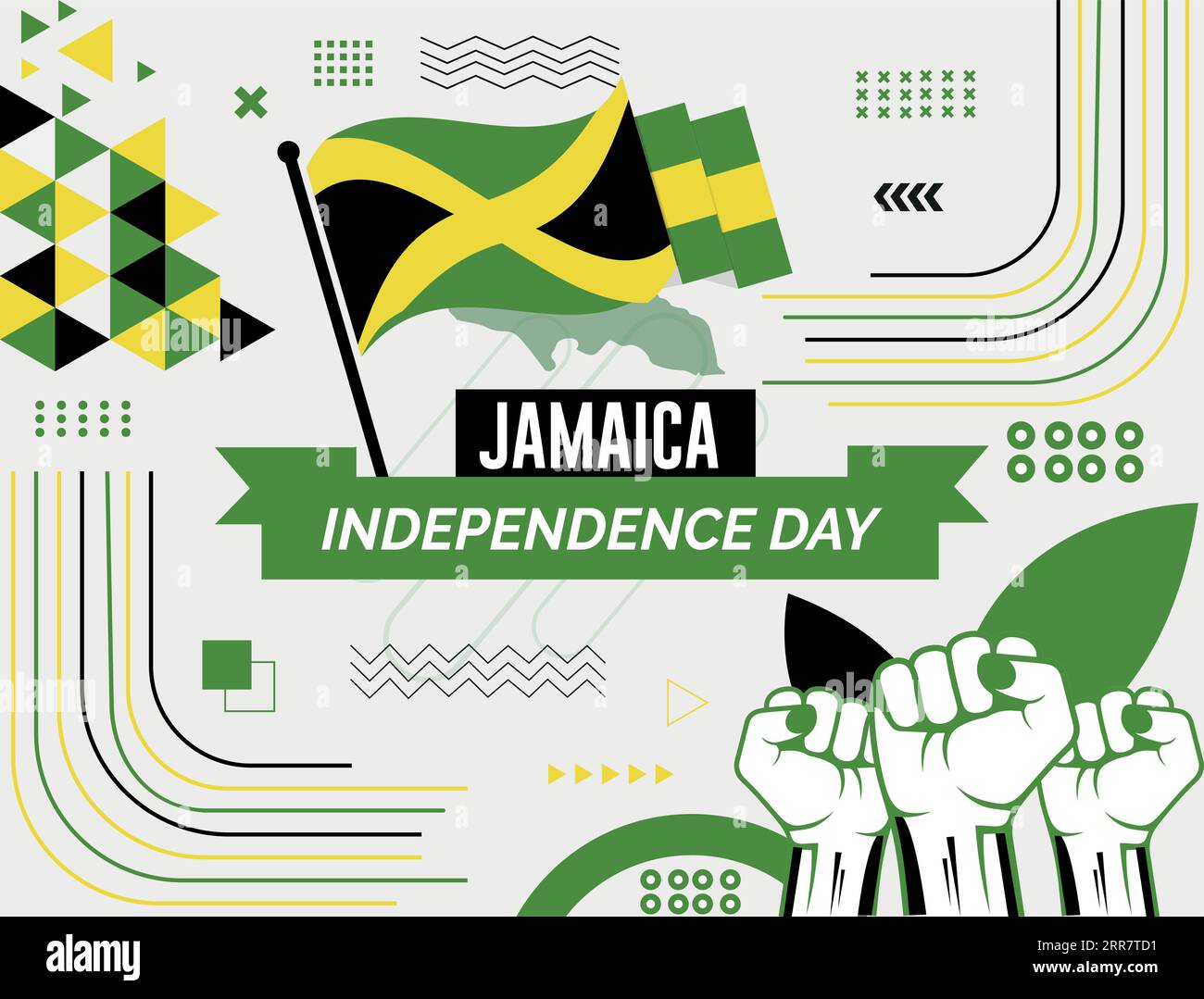 JAMAICA national day banner with map, flag colors theme background and ...