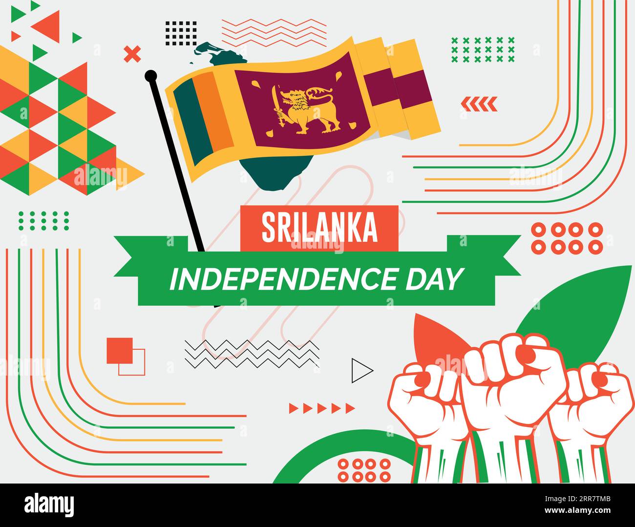 Sri lanka national day banner with map, flag colors theme background