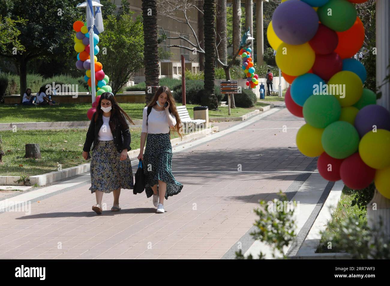 210405 -- RAMAT GAN, April 5, 2021 -- Students walk in the campus at Bar Ilan University at central Israeli city of Ramat Gan on April 5, 2021. Israel s Ministry of Health reported 353 new COVID-19 cases on Monday, raising the total infections in the country to 834,563. The number of patients in serious conditions decreased from 344 to 323, out of the 489 hospitalized patients. This is the lowest number of patients in serious conditions in Israel since Dec. 10, 2020 when it stood at 320. Photo by /Xinhua ISRAEL-RAMAT GAN-COVID-19-CASES GilxCohenxMagen PUBLICATIONxNOTxINxCHN Stock Photo