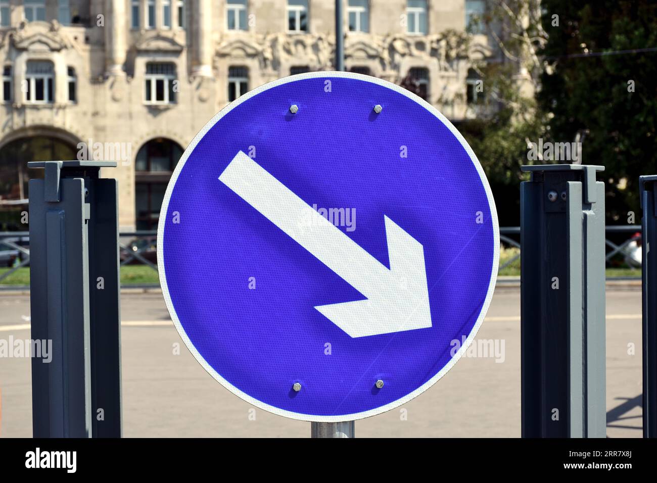 Blue circular road sign hi-res stock photography and images - Alamy
