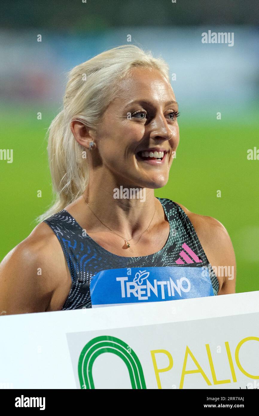 Portrait of Sarah Lavin (IRL) during the 59th edition of Palio della Quercia, International athletics meeting at Stadio della Quercia September 06, 2023 in Rovereto, Trento Italy. Stock Photo