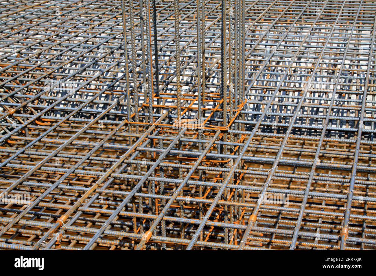 Screw thread steel bar framework in the construction site Stock Photo ...