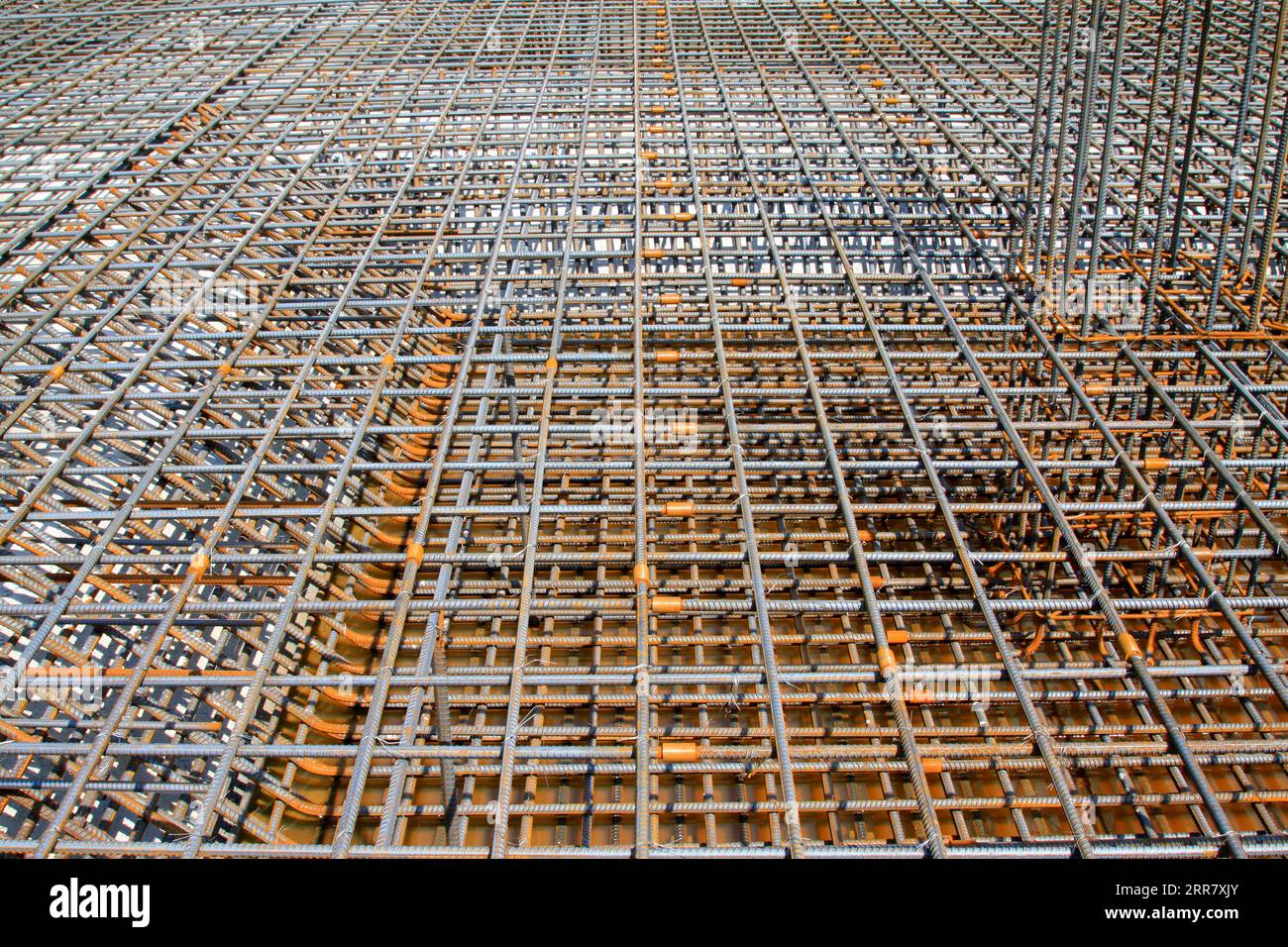 Screw thread steel bar framework in the construction site Stock Photo ...