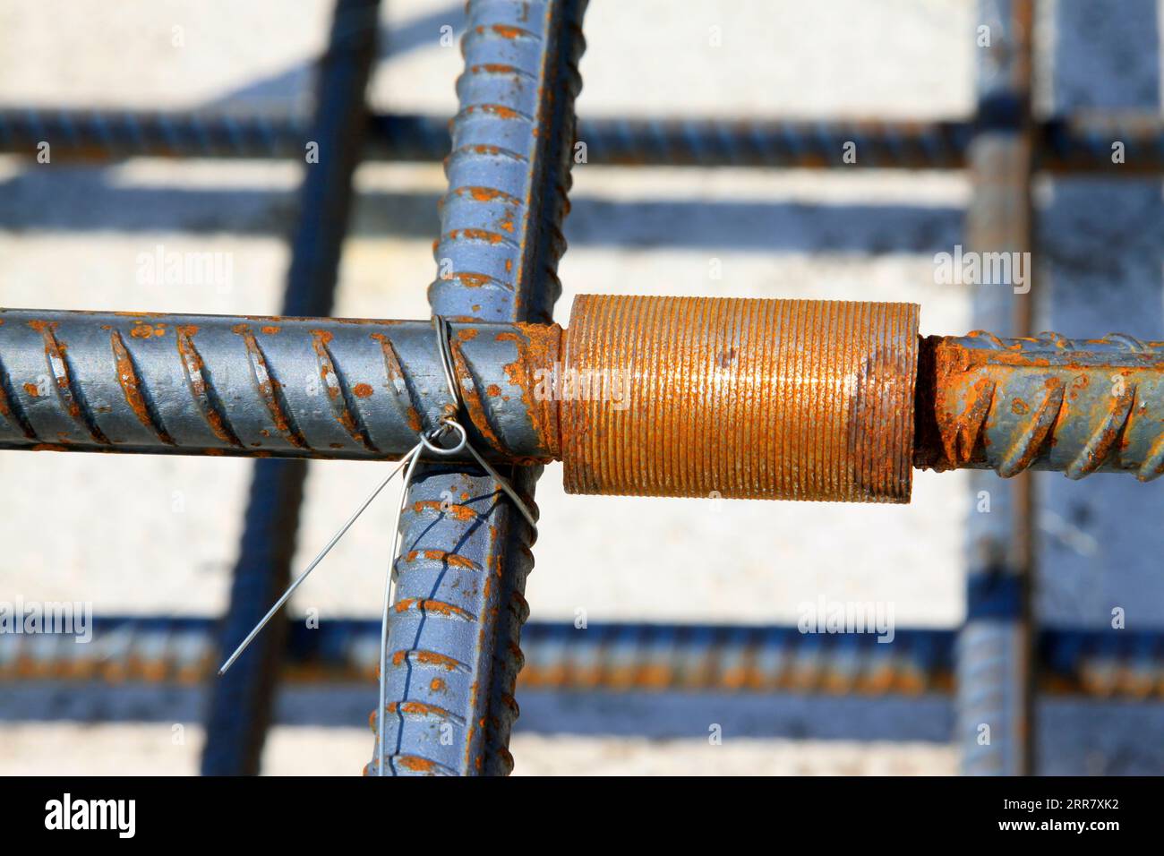 Rebar connection point in the construction site Stock Photo Alamy