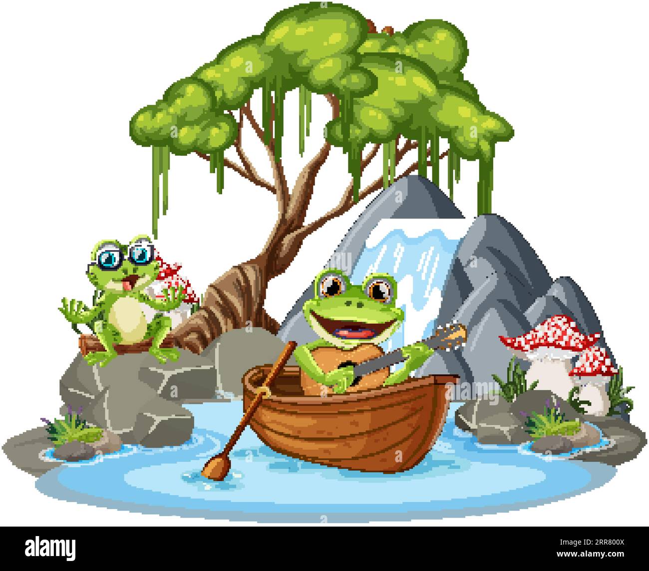 Green Frog in Waterfall Scene illustration Stock Vector Image & Art - Alamy