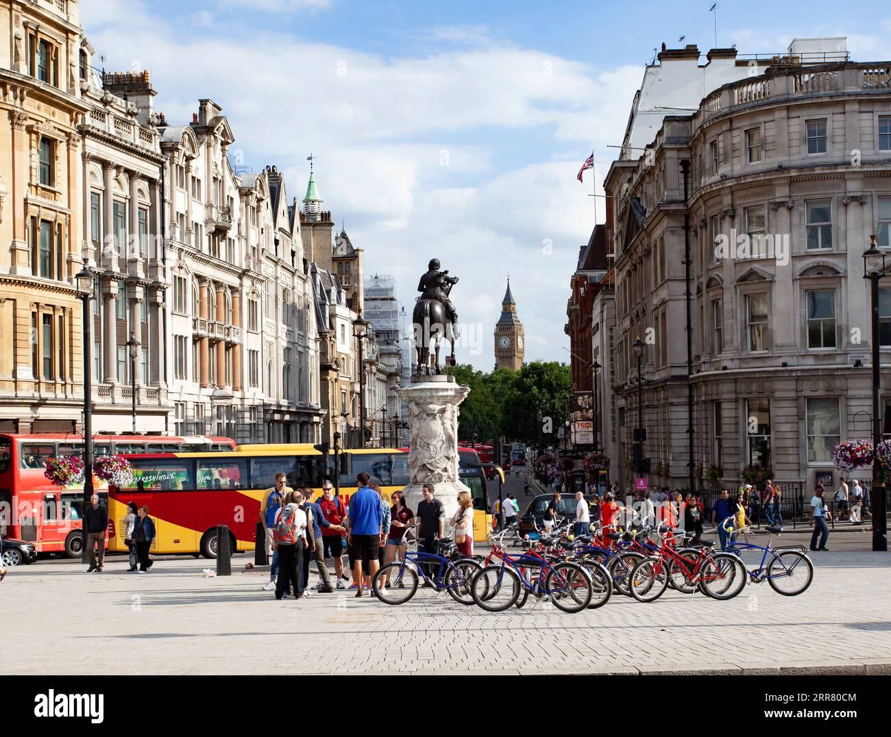 Tourists visit Trafalgar Square in London one of the most popular