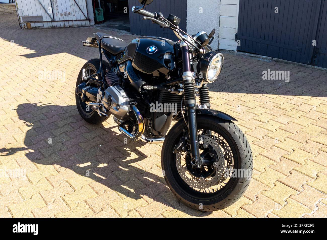 Pau , France -  08 17 2023 : BMW brand text and sign logo on r 1200 nine-t modern german motorcycle Stock Photo
