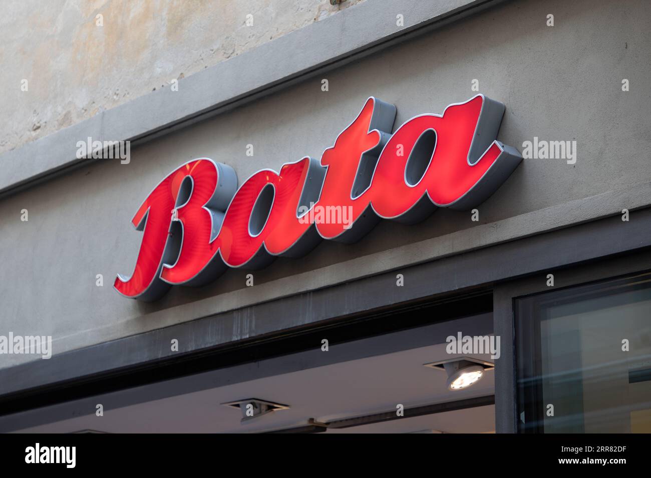 Milan , Italy - 09 01 2023 : bata text brand and logo sign front facade  shoes store fashion shop swiss footwear from Czech Republic retail boutique  Stock Photo - Alamy