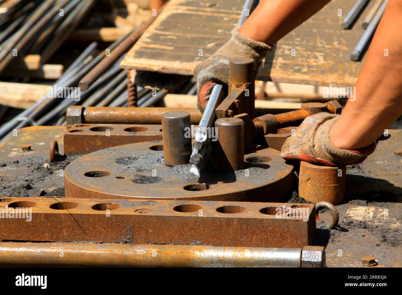 rebar processing in the construction site Stock Photo Alamy