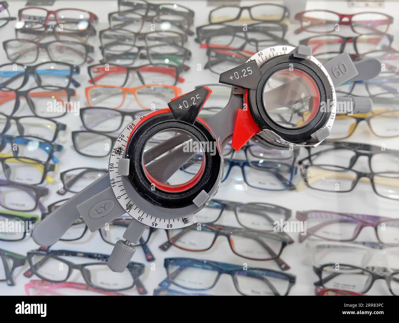 Nearsightedness corrective lenses, closeup of photo Stock Photo