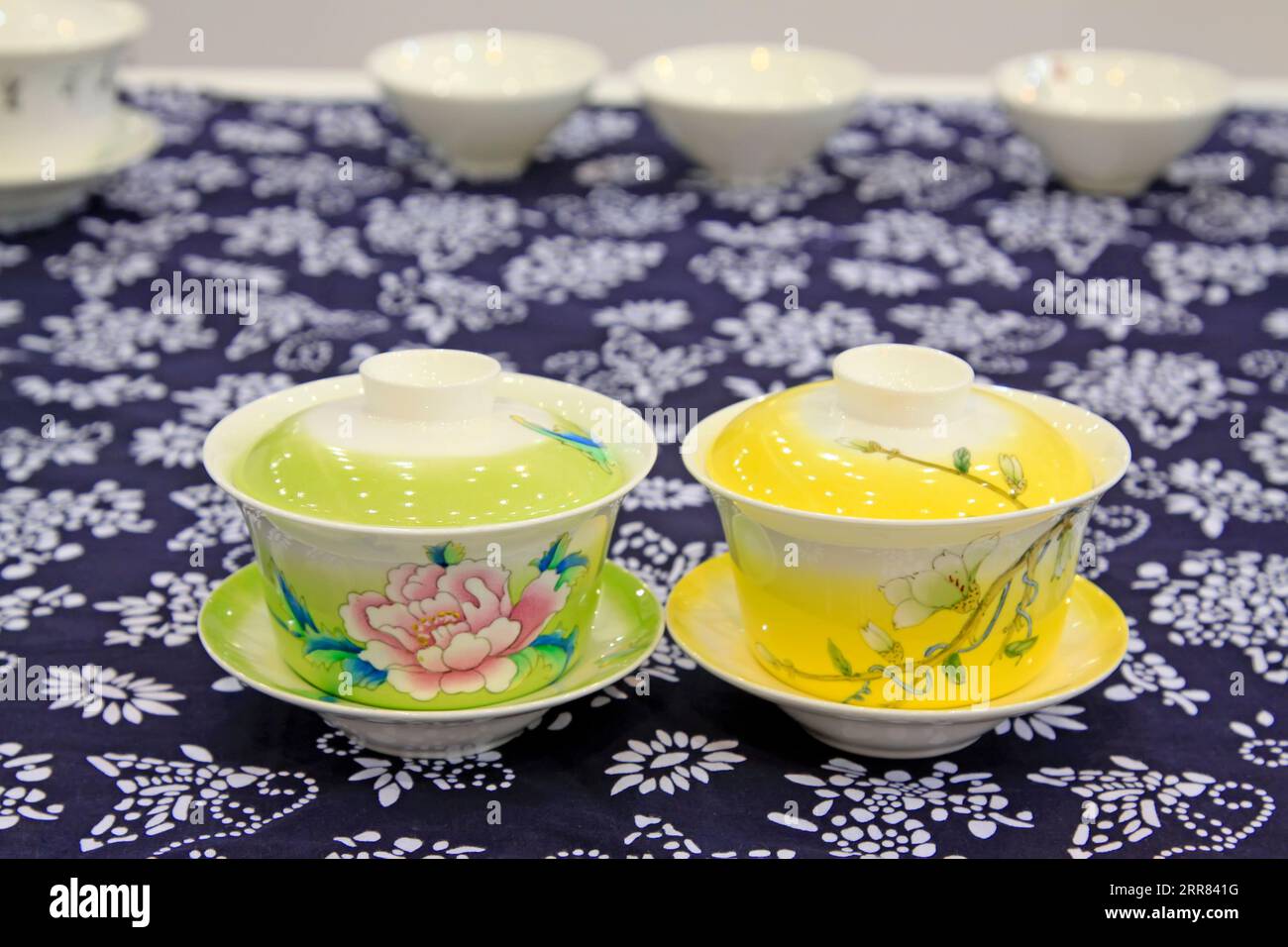 Ceramic tea set on the batik fabrics Stock Photo Alamy