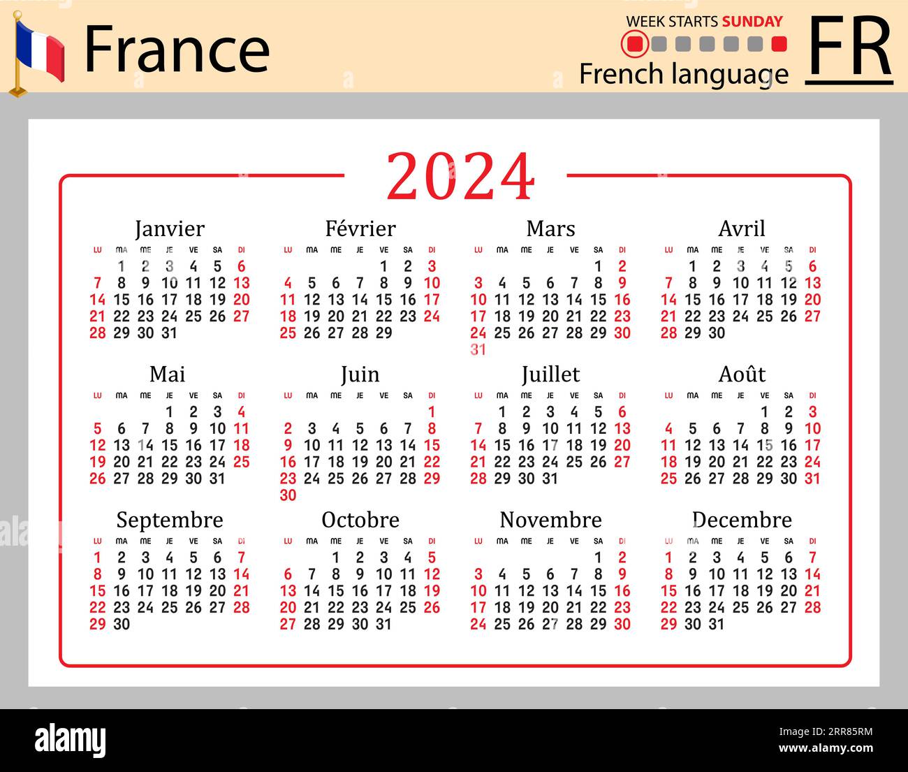 2024 french calendar Cut Out Stock Images & Pictures - Alamy
