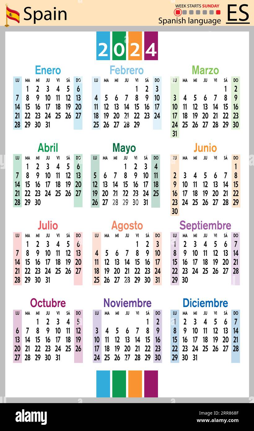 Spanish vertical pocket calendar for 2024 (two thousand twenty four ...