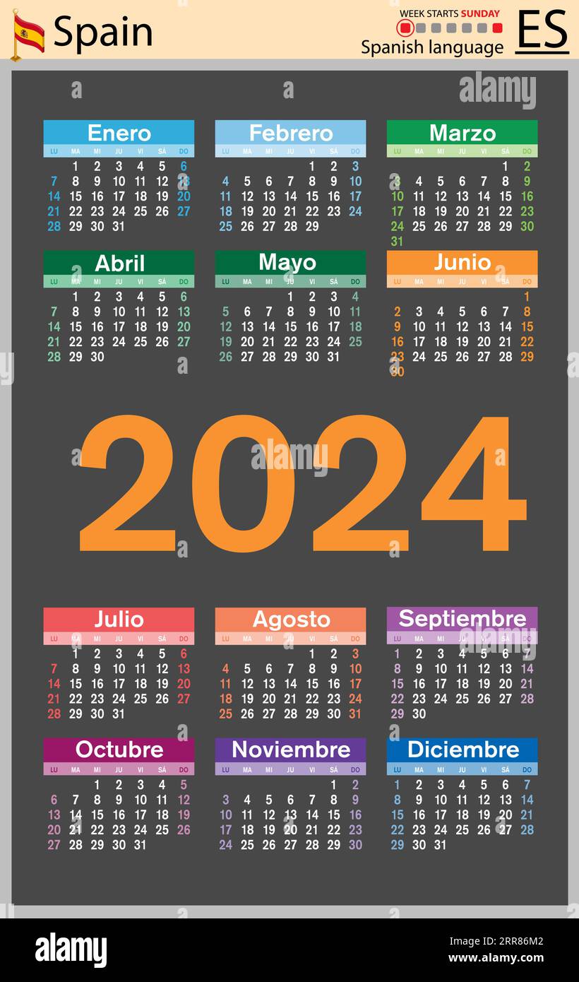 calendario vertical simple de 2024 años en español, calendario