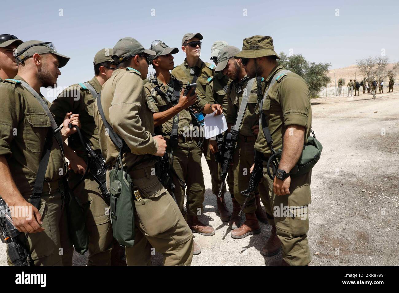 210422 -- ASHALIM, April 22, 2021 -- Israeli soldiers search near southern Israeli town of Ashalim, on April 22, 2021. Israel s military said on Thursday that it struck targets in Syria after a Syrian anti-aircraft missile hit southern Israel earlier in the day. There were no immediate reports of injuries or damage in Israel. Photo by /Xinhua ISRAEL-ASHALIM-SYRIA-MISSILE ATTACK GilxCohenxMagen PUBLICATIONxNOTxINxCHN Stock Photo
