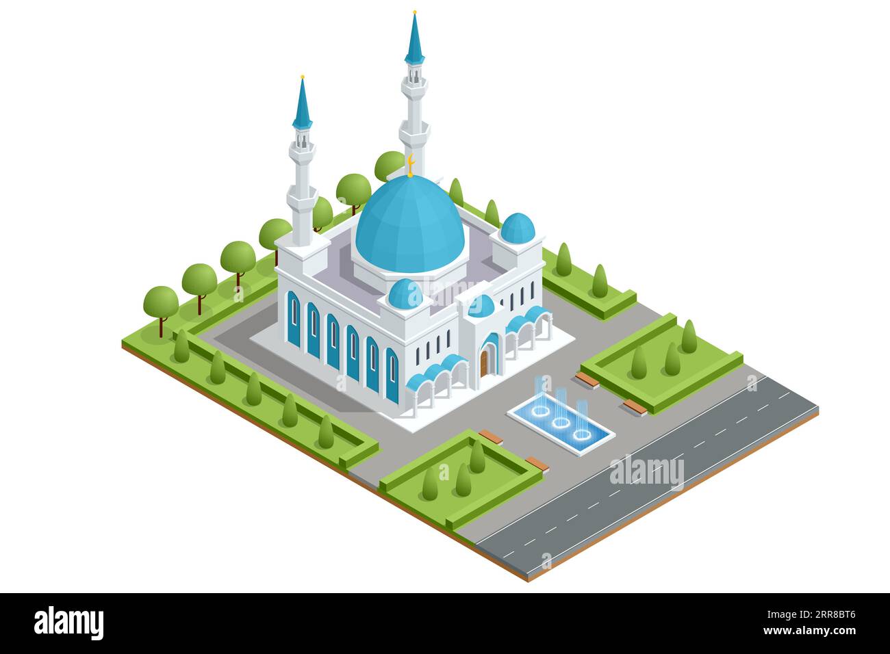 Isometric Church Building in Islam building isolated on a white background. Mosque, Islam, Religion Stock Vector
