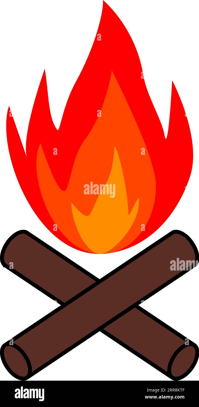 Simple bonfire icon  burning logs,  campfire balefire, smudge Stock Vector