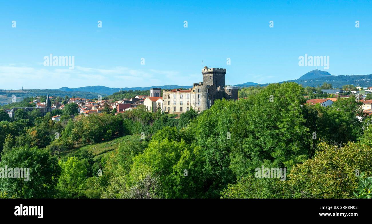 View of the village of Chateaugay with Le Puy de Dome in the background. Puy de Dome department. Auvergne Rhone Alpes. Francee Stock Photo