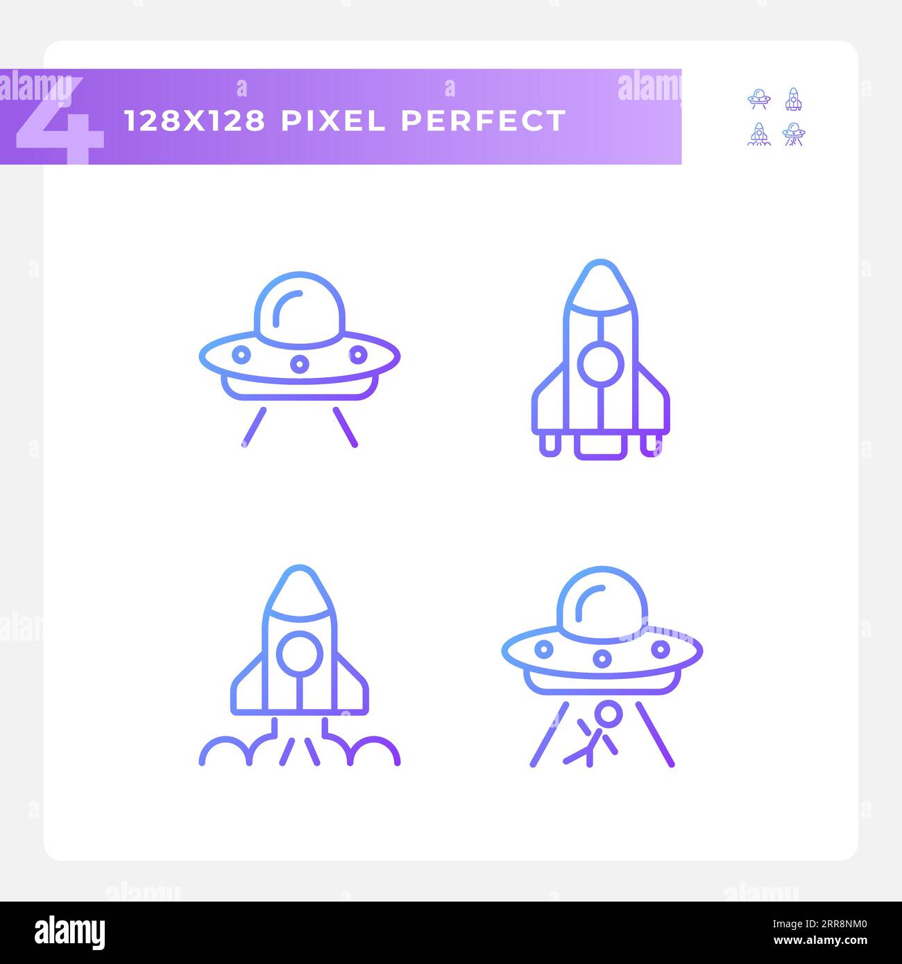 Extraterrestrial life pixel perfect gradient linear vector icons set Stock Vector