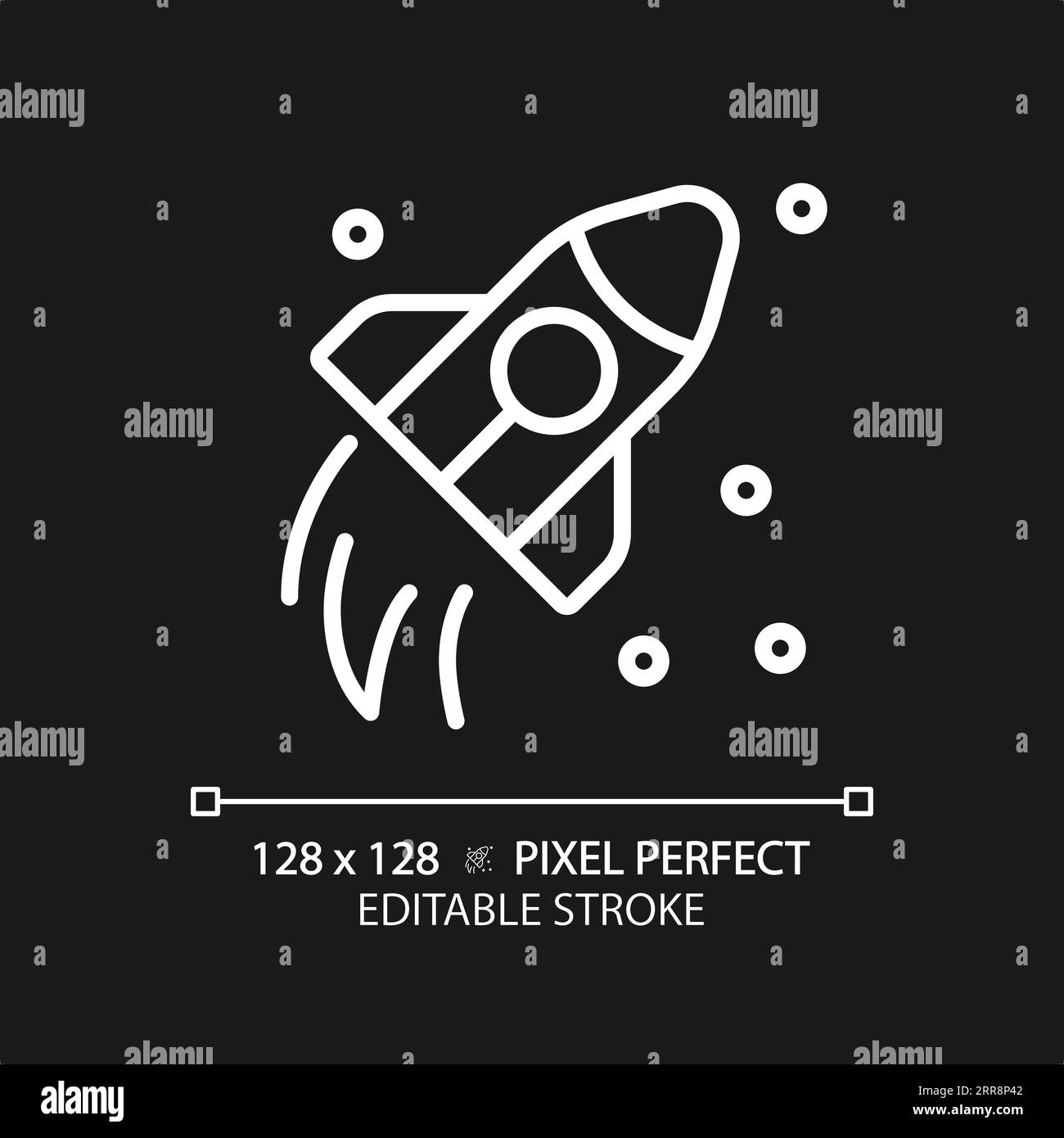 Space travel pixel perfect white linear icon for dark theme Stock Vector