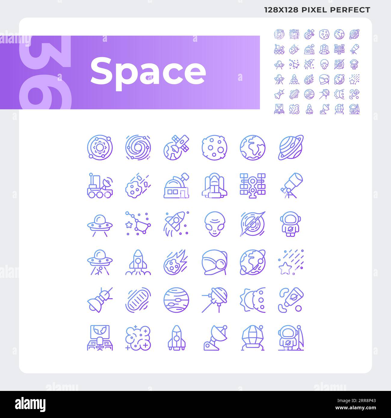 Space pixel perfect gradient linear vector icons set Stock Vector