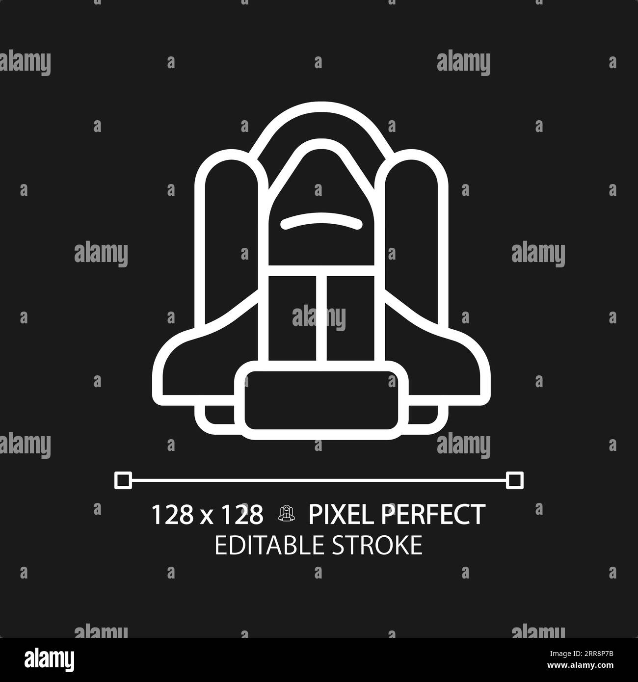 Space shuttle pixel perfect white linear icon for dark theme Stock Vector