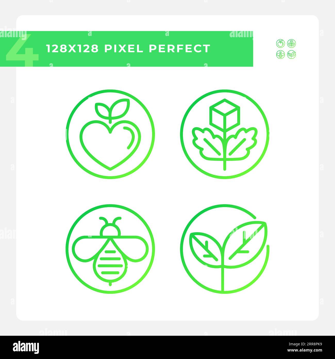 2D pixel perfect allergen free green icons pack Stock Vector Image ...
