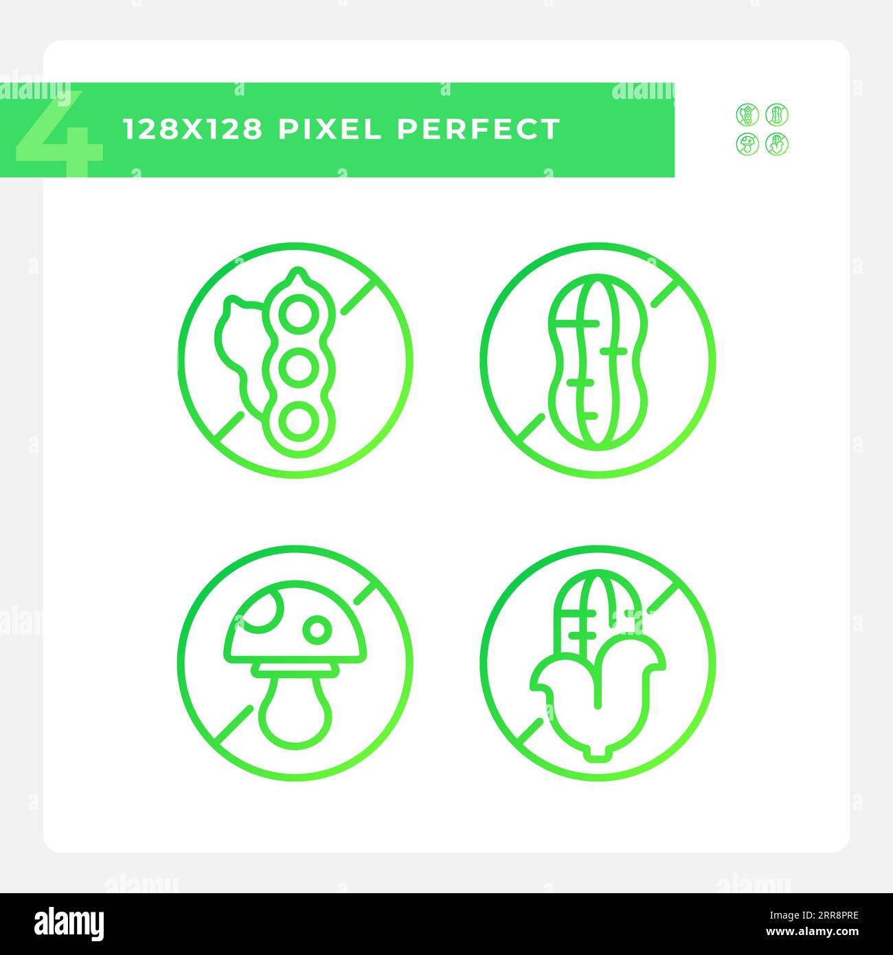 2D gradient allergen free green icons set Stock Vector